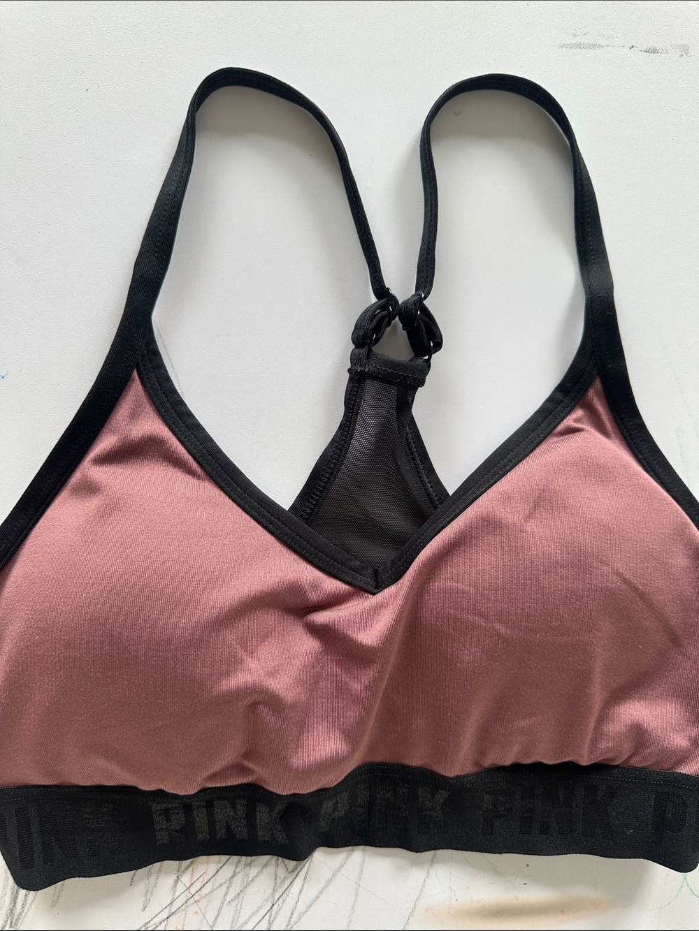 PINK Victoria's Secret Dusty Rose Racerback Bralette with Black Trim